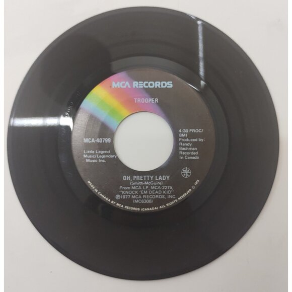 Trooper Oh Pretty Lady 7" 45 Vinyl Single 1977 Canada MCA-40799 - Picture 3 of 4